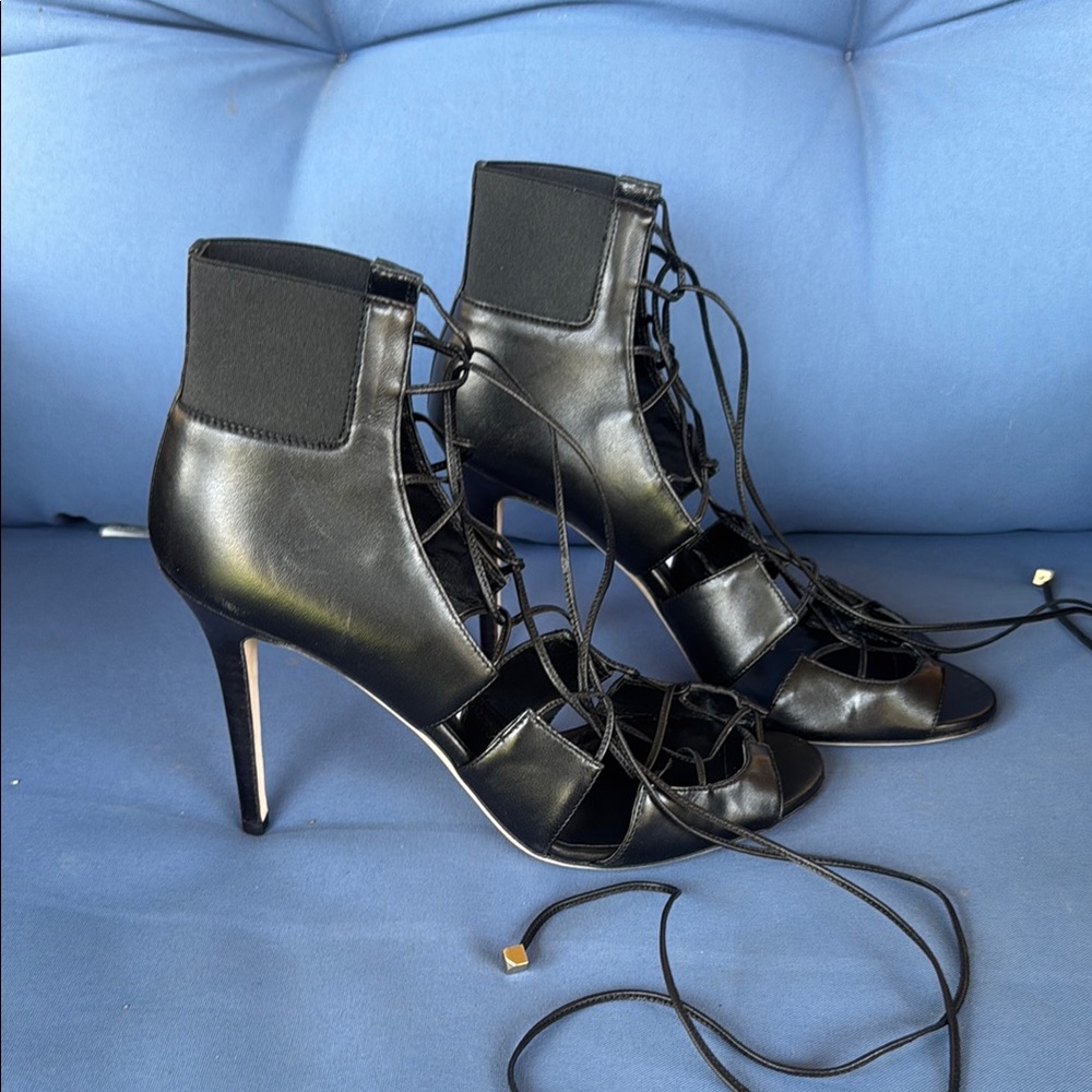 Jimmy Choo Black Stiletto Heels with Lace-Up Design